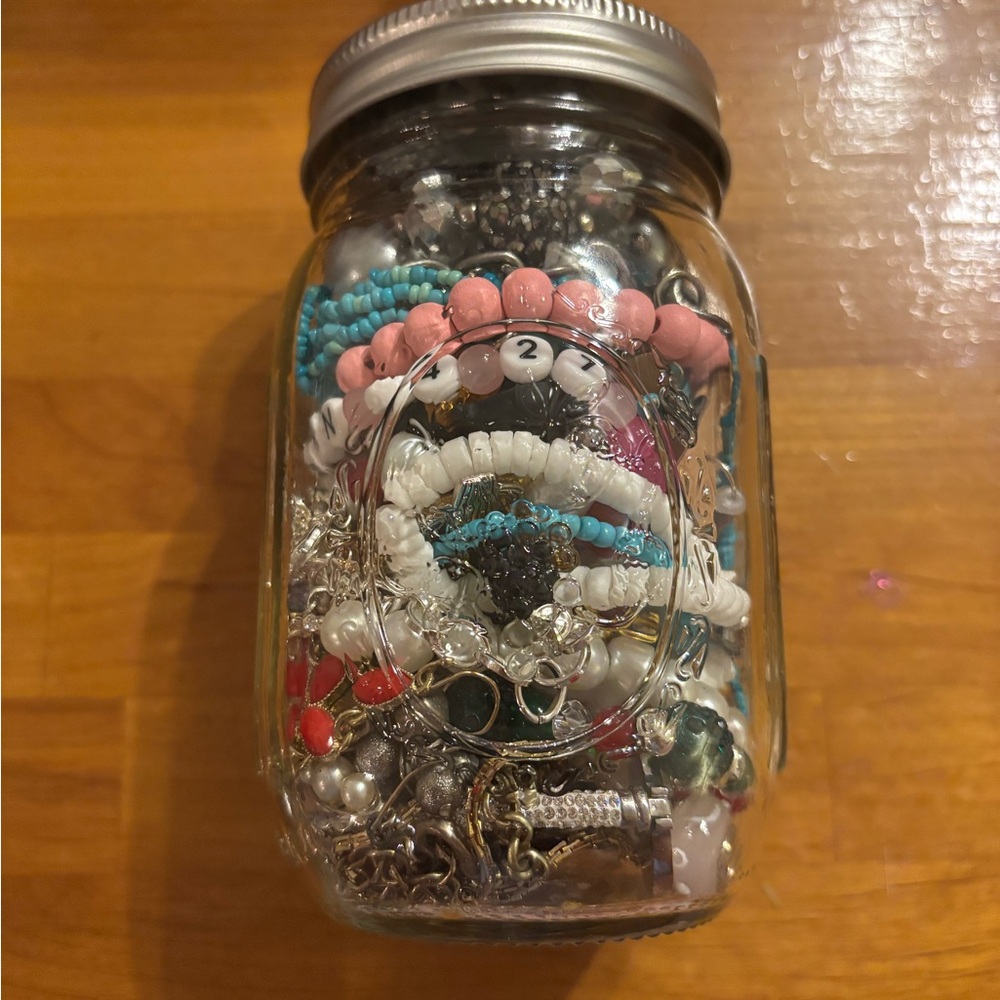 Jar of Assorted Beaded Bracelets